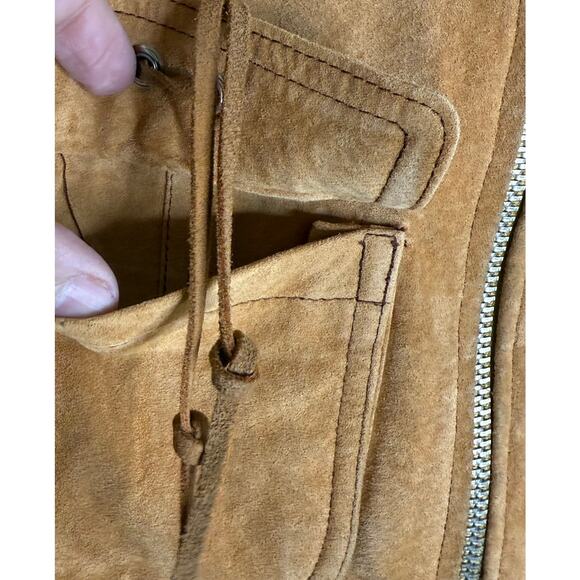 Two Percent Homme Vest Women Small Brown Pig Suede Rabbit Fur Collared Full Zip - Picture 10 of 11